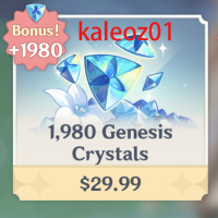 Genshin Impact Top Up 1980 Crystals NO LOGIN Information Required